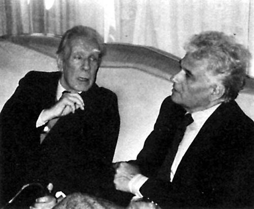 Derrida at Jorge Luis Borges' home in Buenos Aires, 1985.