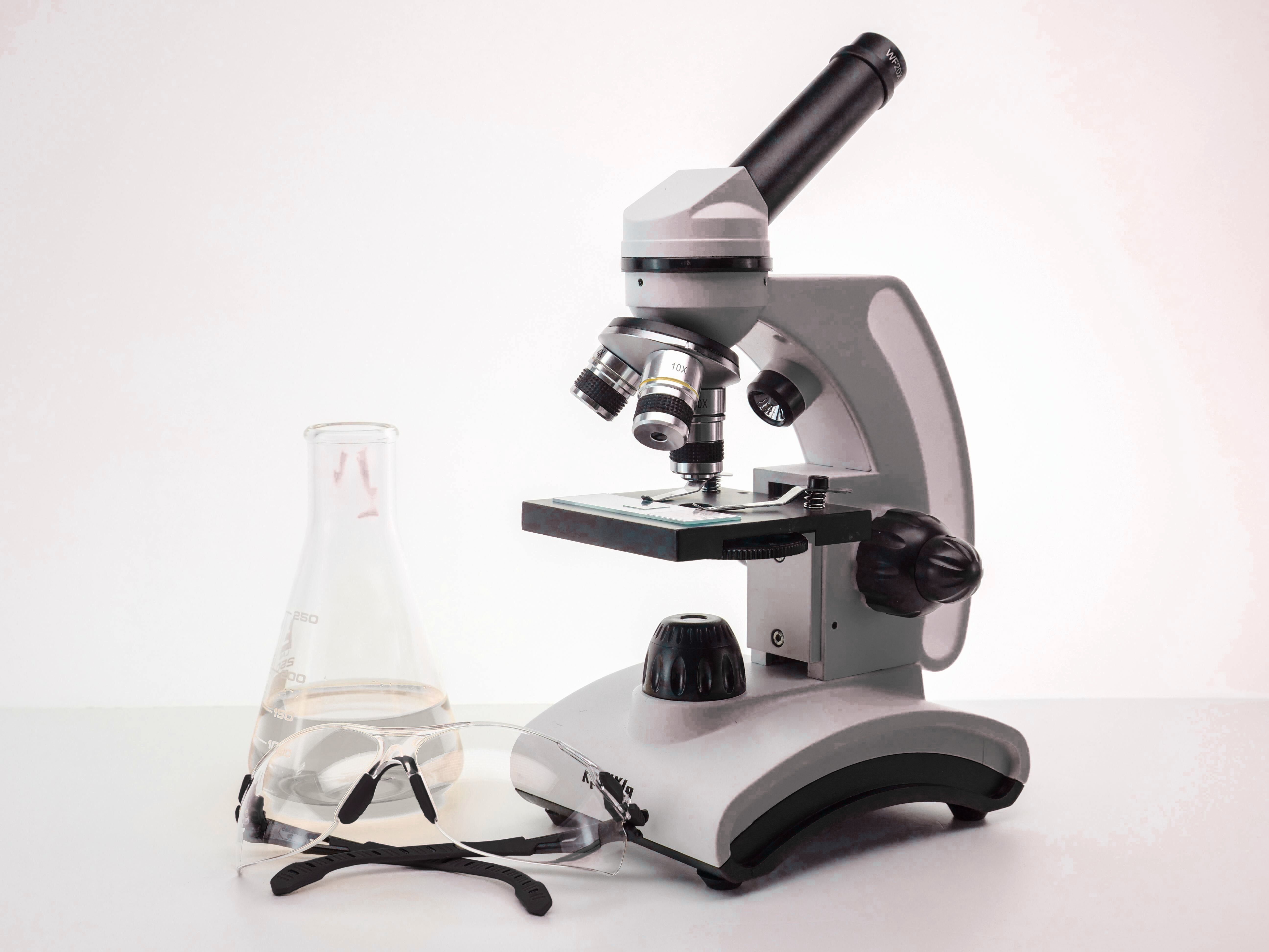 A Microscope and Laboratory Equipments.